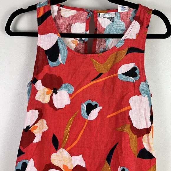 Sigrid Olsen Linen Trapeze Dress Orange Floral Tropical Island Vacation Beachy - Picture 5 of 8
